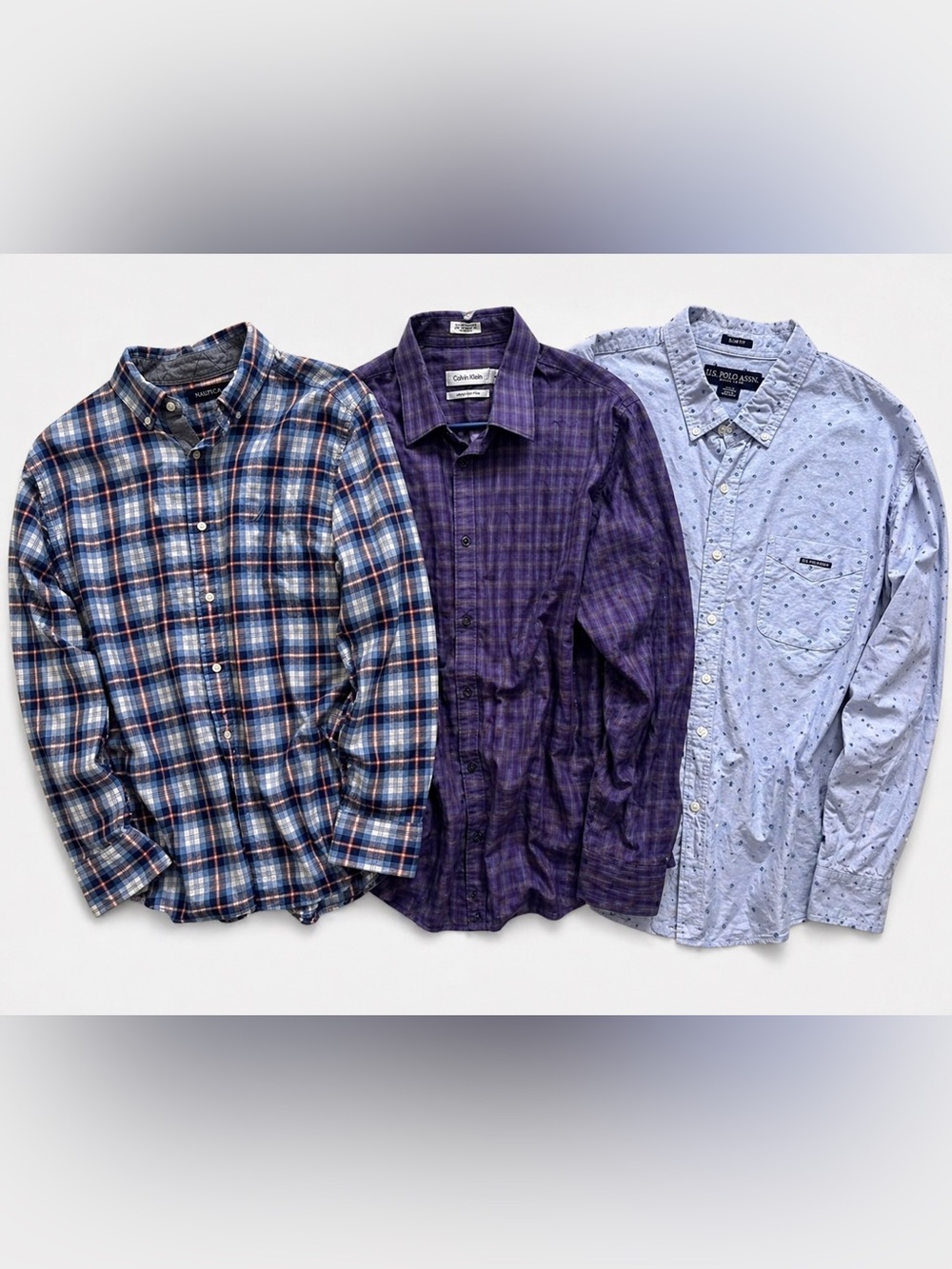 Men’s Button-Up Bundle (3 Shirts) Plaid & Pattern Casual Dress Size M/L/XL👔🔥
